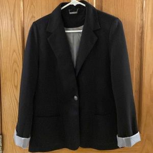 Jou Jou black blazer.  Size L. Striped lining and cuffed sleeves.